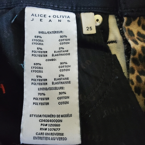 Alice + Olivia Leopard Print High Rise Skinny Jeans Queen Of The Night Black Raw - Picture 7 of 8